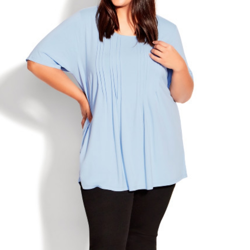 NWT Chambray Blue Knit Pleated Top